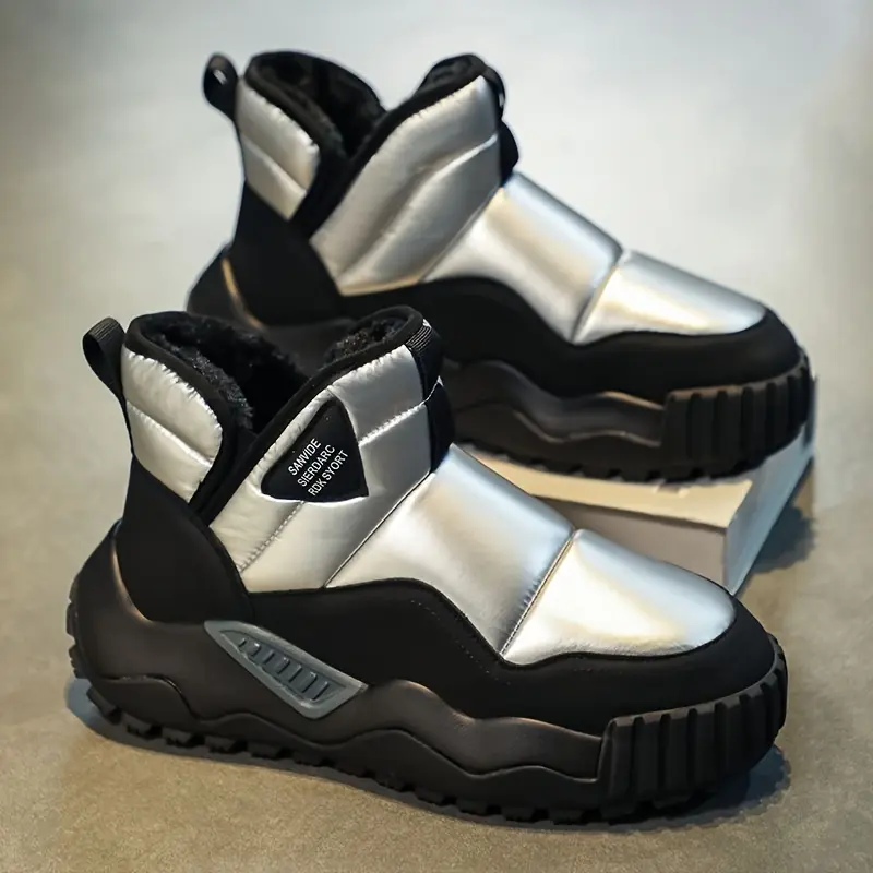 Men's Puffer Shell Snow Boots, Mid-Height Design with a Warm Plush Lining and Thick Comfortable Soles, Cotton, Thick Soles, Insulated, Shoe, Footwear, Round Toe
