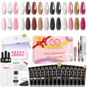 Long-lasting Poly Extension Gel Nail Kit, 1 Set Seasons Poly Nail Gel Kit with Nail Lamp Slip Solution, Manicure Tools Nail Forms for Starter brush affordable Comfort Cutics French Salon Gift Glossy Flawless