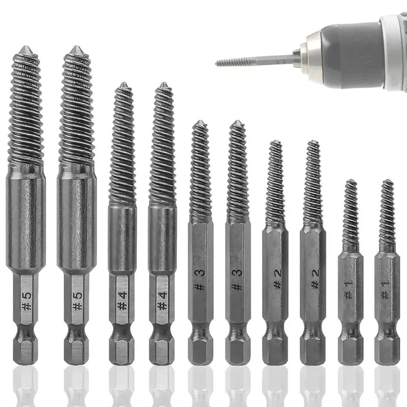 Screw Extractor Set,10 Pcs Screw Extractor,1/4inch Hex Shank Broken Screw Extractor,Screw Remover & Extractor Bit Set