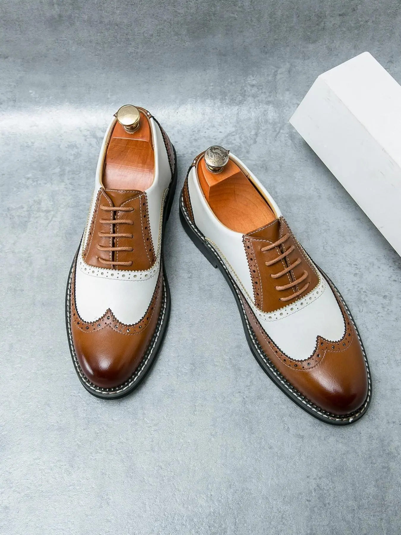 Men's Fashionable Brogue Decor Lace Up Dress Shoes, Casual Comfortable Business Style Shoes for Work Office, Male All-match Shoes for Daily Wear, Boy, Office Work Footwear