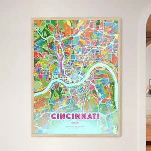 Cincinnati Ohio Crazy Colorful Art Map Customizable Poster Print Unique Wall Decor Personalized Gift