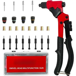 2 in 1 Rivet Nut Tool, Rivet Gun, 360 °   Swivel Head Multi-Application Tool with 4 Rivet Heads and 8 Metric & SAE Mandrels, Hand Riveter Tool with 80 Rivets and 80 Rivet Nuts, Designed  Tight Space