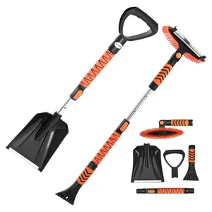 Snow Shovel and Snow Brush, 42 in Extendable Snows Broom & Ice Scraper with 180° Pivoting Brush Head, Non-Slip Grip, Portable Winter Snows Removal Tools for Cars Trucks SUVs Vehicle