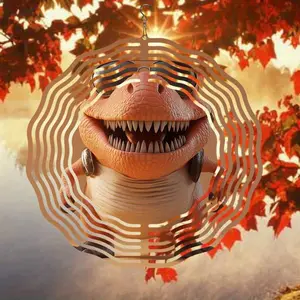 Funny Punk Cartoon Dinosaur Metal Wind Spinner for Outdoor Yard Patio Balcony Decor Orange White Dinosaur Design No Battery Needed Garden Decor