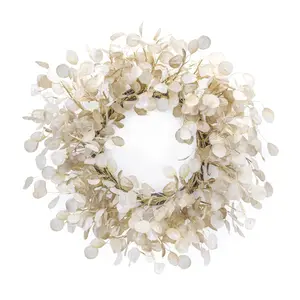 33" Silver Dollar Eucalyptus Wreath with Variegated Leaves – Farmhouse Spring Décor