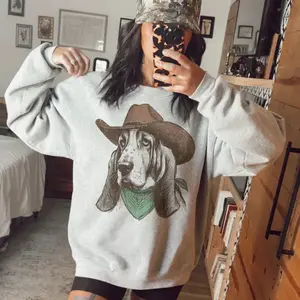 Cowboy Basset Sweatshirt, vintage crewneck sweatshirts, western outfit women, cowgirl outfits, country concert outfits, western style clothes, vintage tee