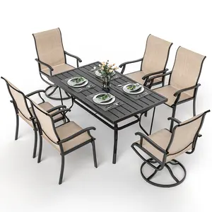 【Springtok】Pamapic 7 Pieces Patio Dining Set with Textileene Swivel Chairs & 4 Regular Chairs for Outdoor Dining in Garden, Poolside, and Deck Settings