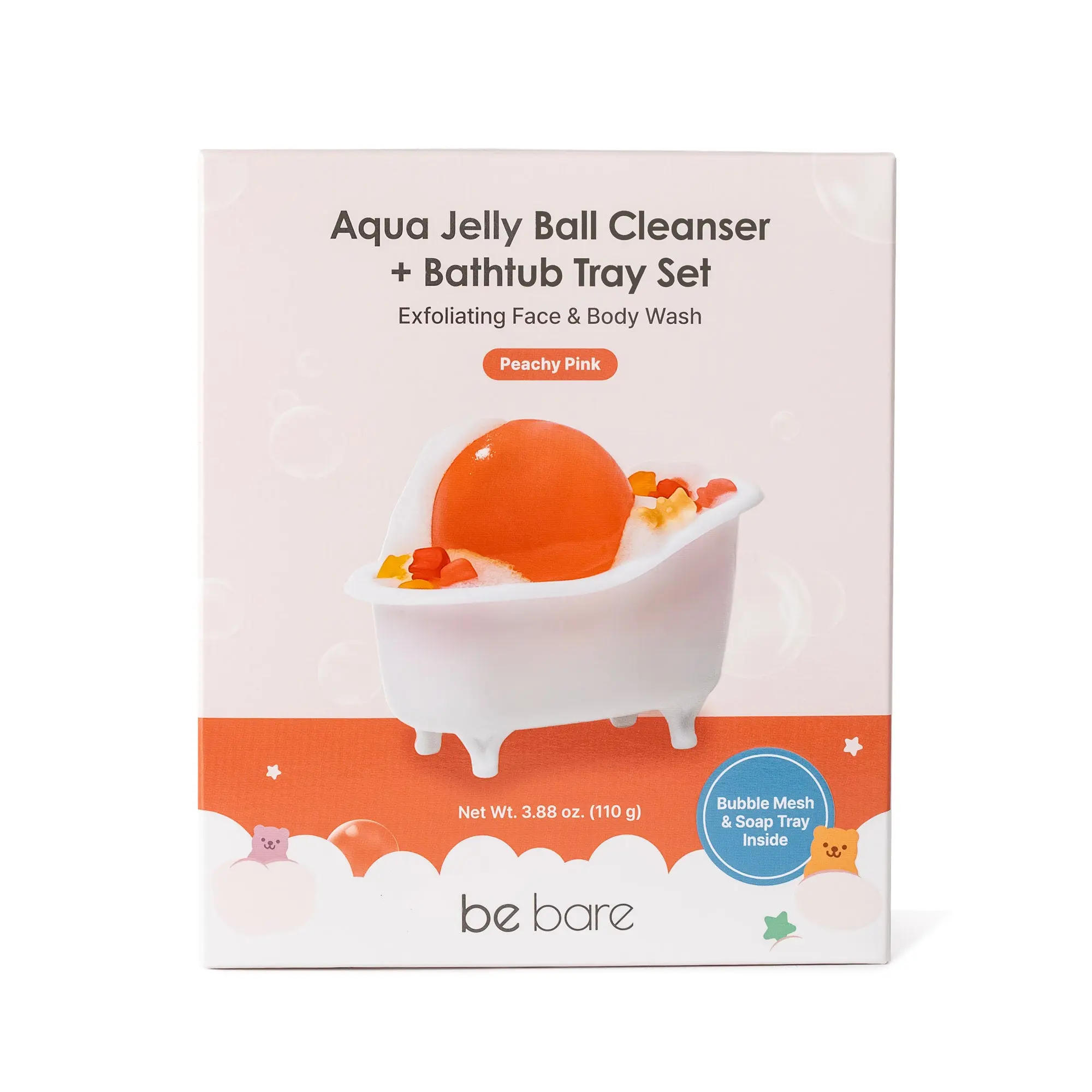 [NEW] be bare Aqua Jelly Ball Cleanser + Bathtub Tray Set - Peachy Pink | super cute jelly soap for bathroom counter decoration for all skin types asmr