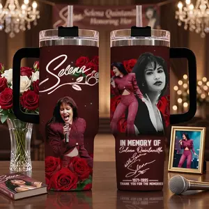 Selena Memorial Tumbler 40oz 30oz, In Memory Of Selena Quintanilla Red Rose Music Fan Cup, Tejano Queen Tribute Drinkware Gift