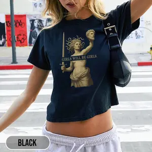 [Sale Up To 40%] Girls Will Be Girls Baby Tee, Vintage Medusa Holding Head, Trendy Shirt For Women, Gifts For Her