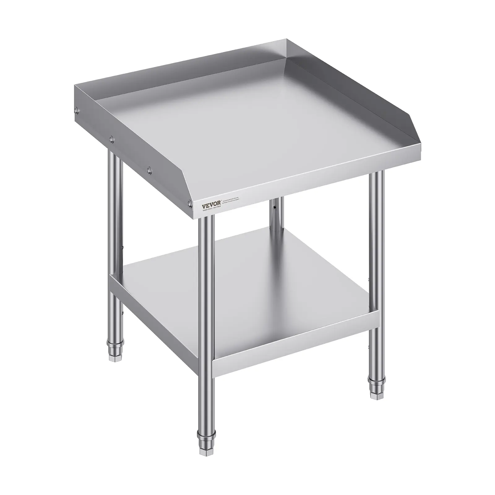 【Summerfinds】VEVOR Stainless Steel Kitchen Work Table24x24x26 Inch Heavy Duty Prep Table with 3-Sided BacksplashAdjustable HeightSmooth Surface & Multilayer Shelf for RestaurantHome Use, Smooth, Sturdy