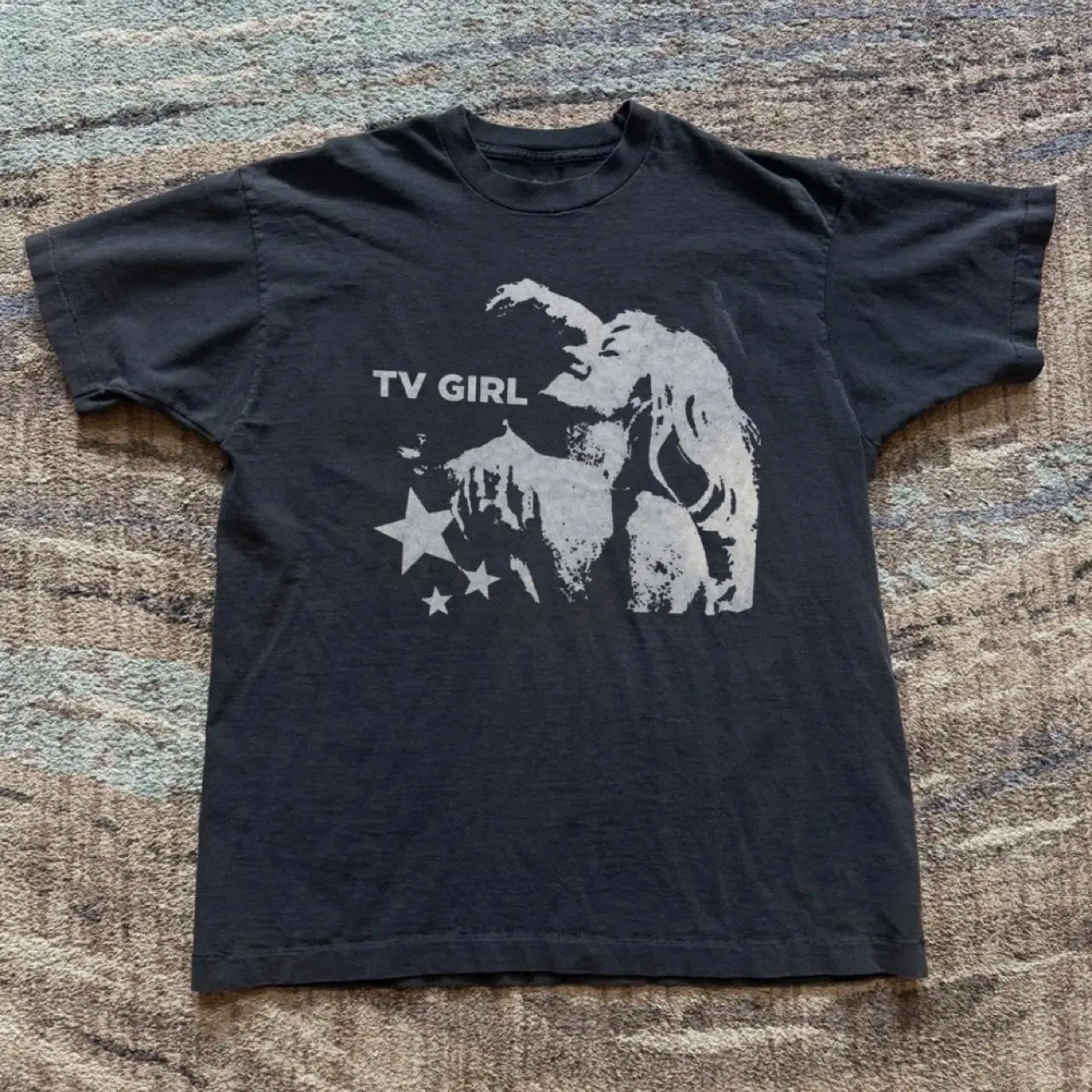 TV Girl band tee with white graphic of a figure with stars T-shirt Cotton Fabric Top