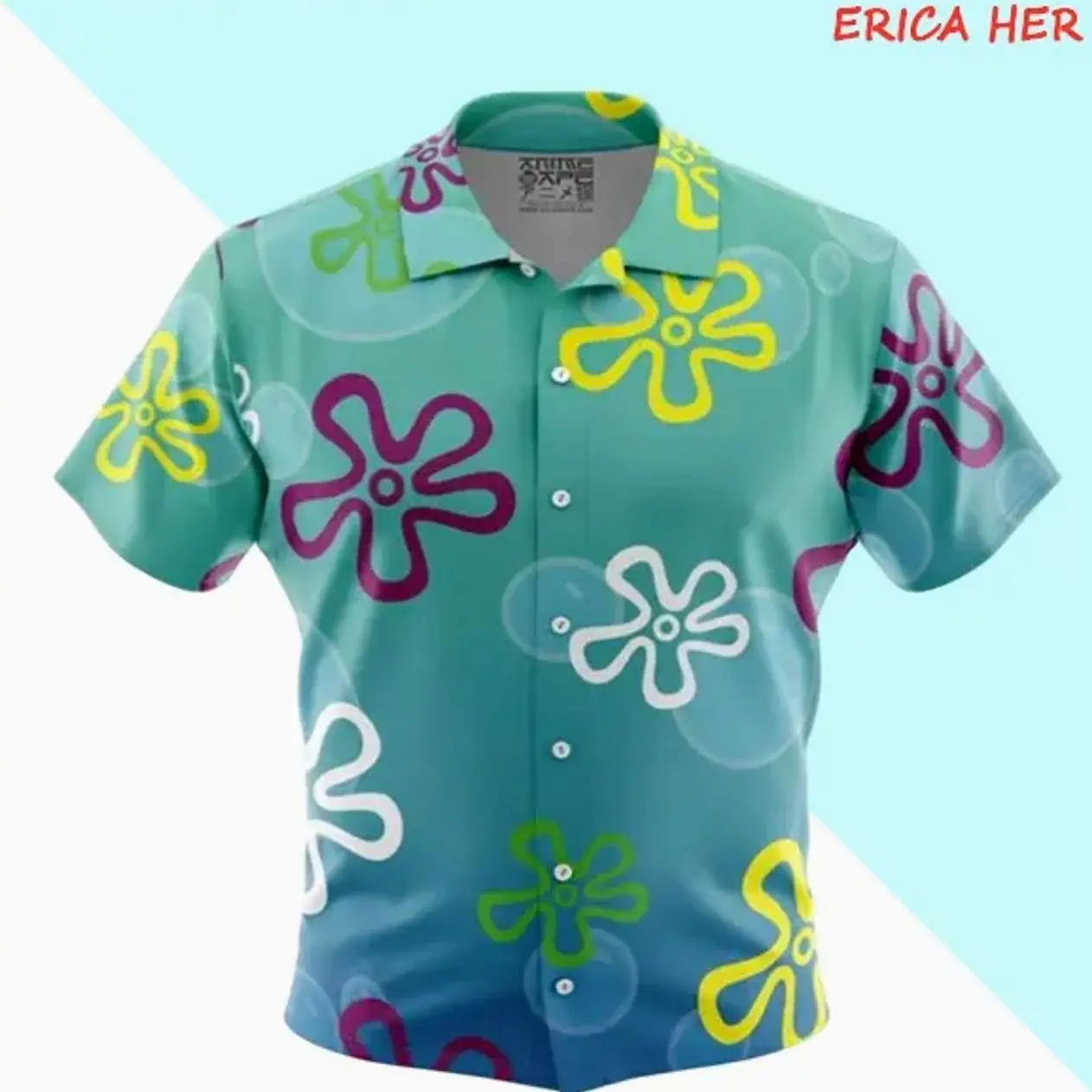 Bikini Bottom Pattern Spongebob Squarepants Button Up Hawaiian Shirt