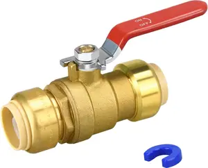 Push Fit Ball Valve, 1 Pack 3/4" Push-Fit Full Port Ball Valve with Disconnect Clip, Push-to-Connect Water Shut Off Valve for Hot and Cold Water, for PEX PVC or Copper Pipes (1pcs, 3/4")