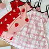 Women's Sleeveless Cami Nightgowns, 3-Pack, Mixed Heart, Strawberry, and Plaid Bow Prints, Comfortable Casual Sleepwear Loungewear with Ruffle Hems