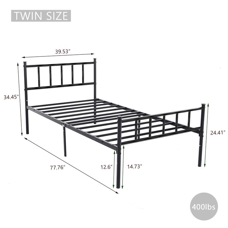 Metal  Heavy Duty Platform Bed Frame with Headboard Sturdy Steel Slats Support No Box Spring Needed Easy Assembly TwinSteel Slat Bed Frame