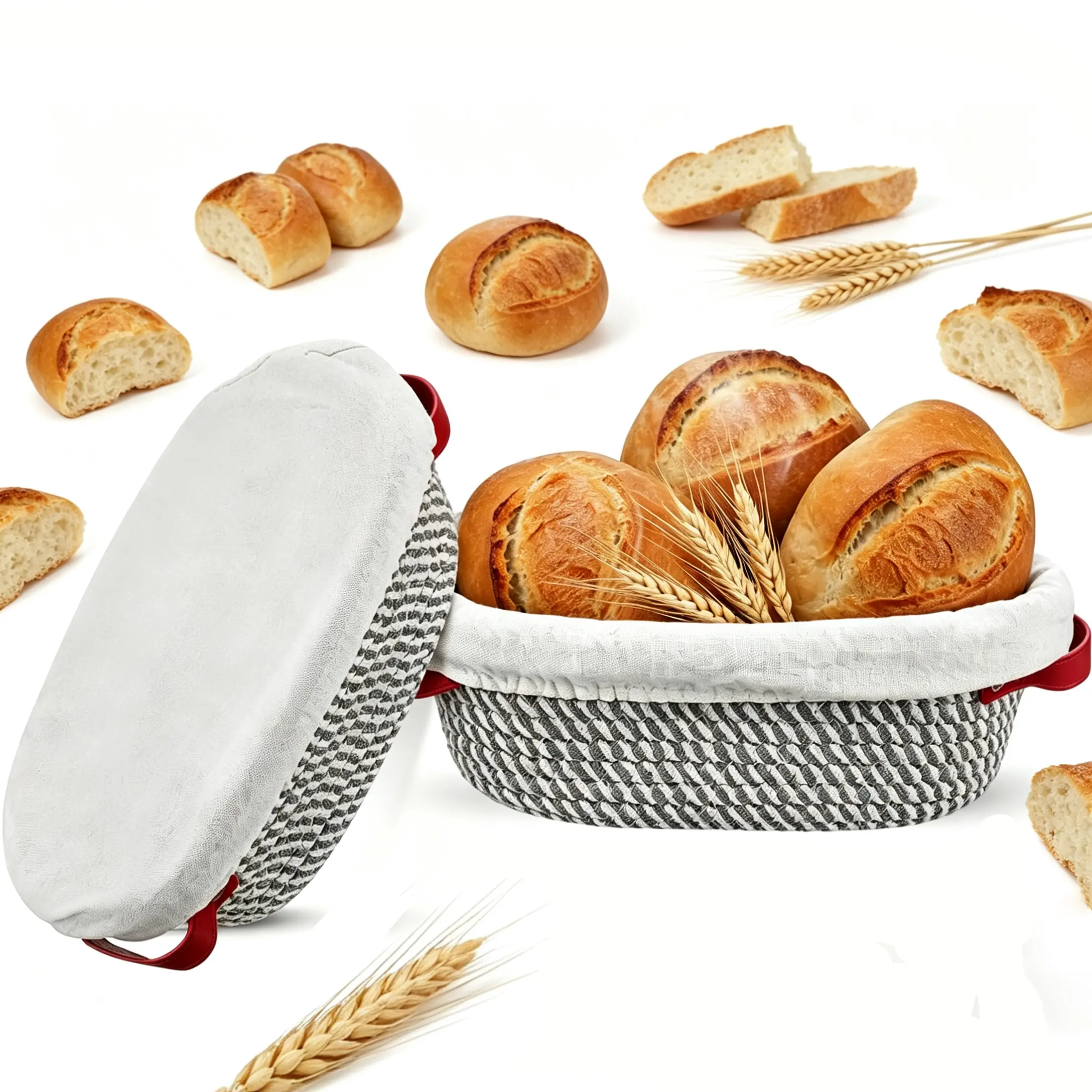 Bread Proofing Basket Set - Handmade Cotton Oval & Round Baskets with Liners, Compact Size, Elegant Design, Good Breathability, Easy Clean Home Supplies Organizer