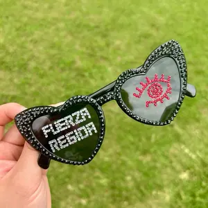 Fuerza Regida Inspired Rhinestone Concert Glasses, Bling Cat-Eye Sunglasses Accessories for Concerts, Festivals