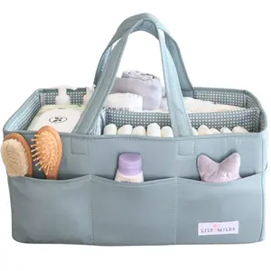 Baby Diaper Caddy Organizer with 8 Pockets & 2 Dividers - Large