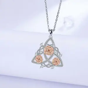 Celtic Knot Rose Necklace for Women Triquetra Pendant Protection Jewelry Gift