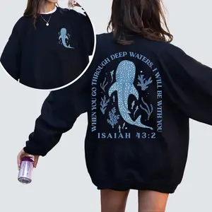 Whale Shark Hoodie Jesus Hoodie Isaiah 43:2 Beachy Hoodie Christian Sweatshirt Oversized Coconut Girl Summer