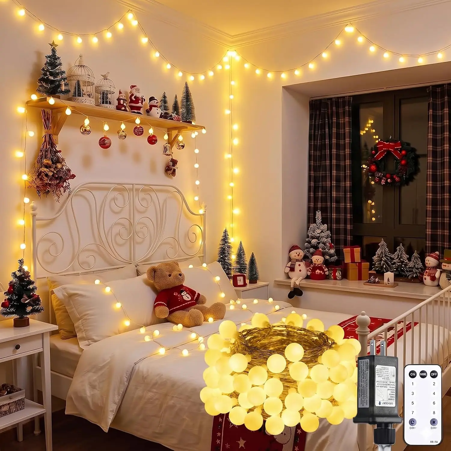 100 LED Shatterproof Globe String Lights, 43ft Warm White Fairy Lights Plug in with Remote Timer Dimmer, 8 Modes Waterproof Indoor Outdoor Lights for Bedroom Classroom Christmas Tree Party Decor