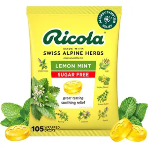 Ricola Sugar Free Lemon Mint Herbal Throat Drops with Lemon Balm and Low Menthol for Everyday Voice Care - 105 Count - Herbal Throat Lozenges