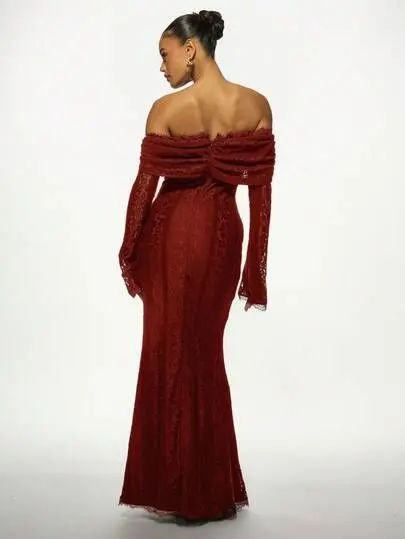 fitted lace wedding dress Palm Springs Long Sleeve Lace Overlay Dress Red Selfie Leslie