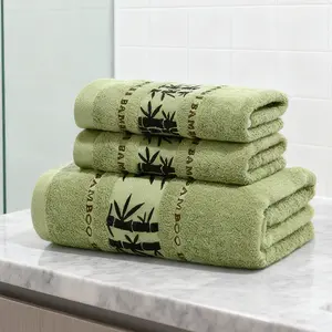 3pcs  Bamboo Fiber Bath Towel Set , Embroidered/Bamboo Pattern, 1 Bath Towel 2 Towels, Super Soft Absorbent Quick-Drying, Rectangle Modern Space Style, Ideal Bathroom Supplies, Premium Towel Set
