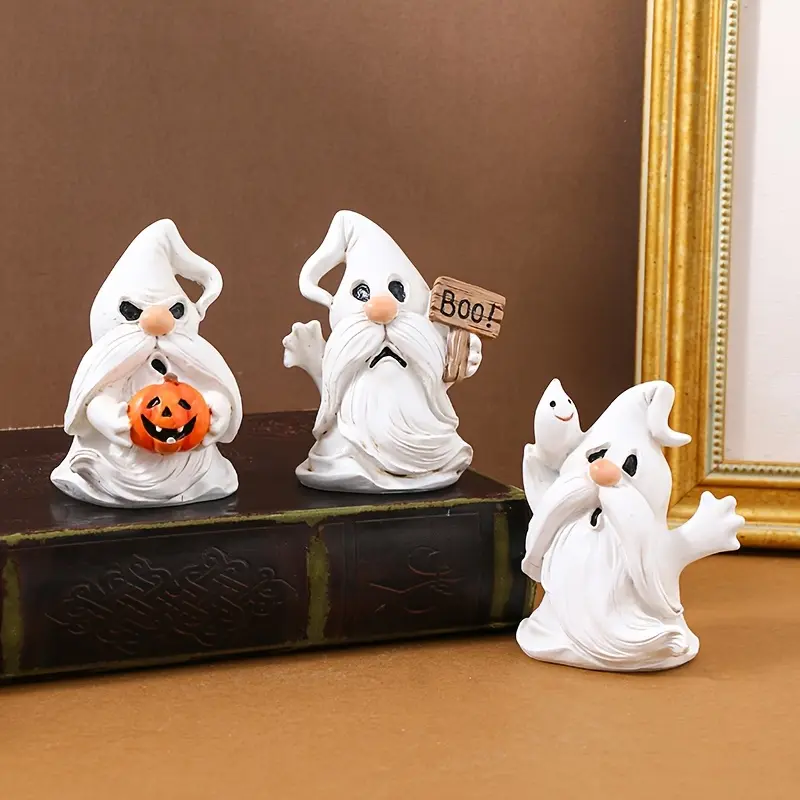 Halloween Cute Ghost Gnome Dwarf Creative Party Decoration Resin Craft Ornament, 1 Piece Halloween Decorations for Garden Yard, Unique Holiday Gift Idea, Festive Decoration