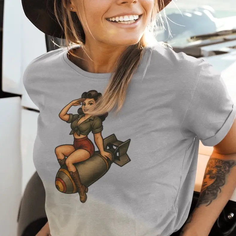 Pin Up Girl Bomb Shirt, WW2 Bomber Girl Tee, Vintage Military Pinup T-Shirt, Retro Rockabilly Shirt, Nose Art Graphic Tee, 1940s Style