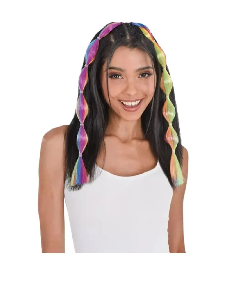 Rainbow Bubble Braid Hair Extensions - Pride - 90's - Costume Accessory