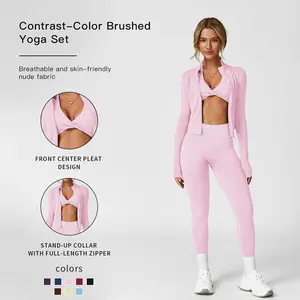 Women's Solid Criss Cross Crop Tank Top & High Waist Leggings & Zip Up Crop Jacket Tracksuit Set by MFVIM - Breathable Comfortable Outfits for Yoga, Gym, Workouts, Running, Yoga Wear, Workout Gym Clothing, Gym Sportswear, Casual Activewear, Athletic Activ