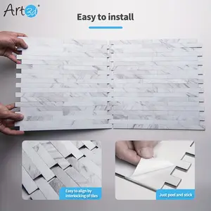 New Art3d 10-Sheet 12 in x 12 in Peel and Stick for Kitchen Marble Texture Tiles - Granite Whit
