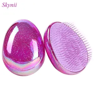 Skynii Hair Brush, Detangling Brush Portable Travel, Glitter Egg Shape Anti Static Knots, Air Cushion Massage Detangler Brush for Adults Kids Curly Long Thick Dry Wet Frizzy Damaged Hair
