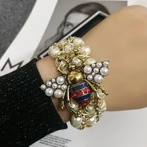 Luxury  Elastic Crystal Bee Faux Pearl Women’s Bracelet