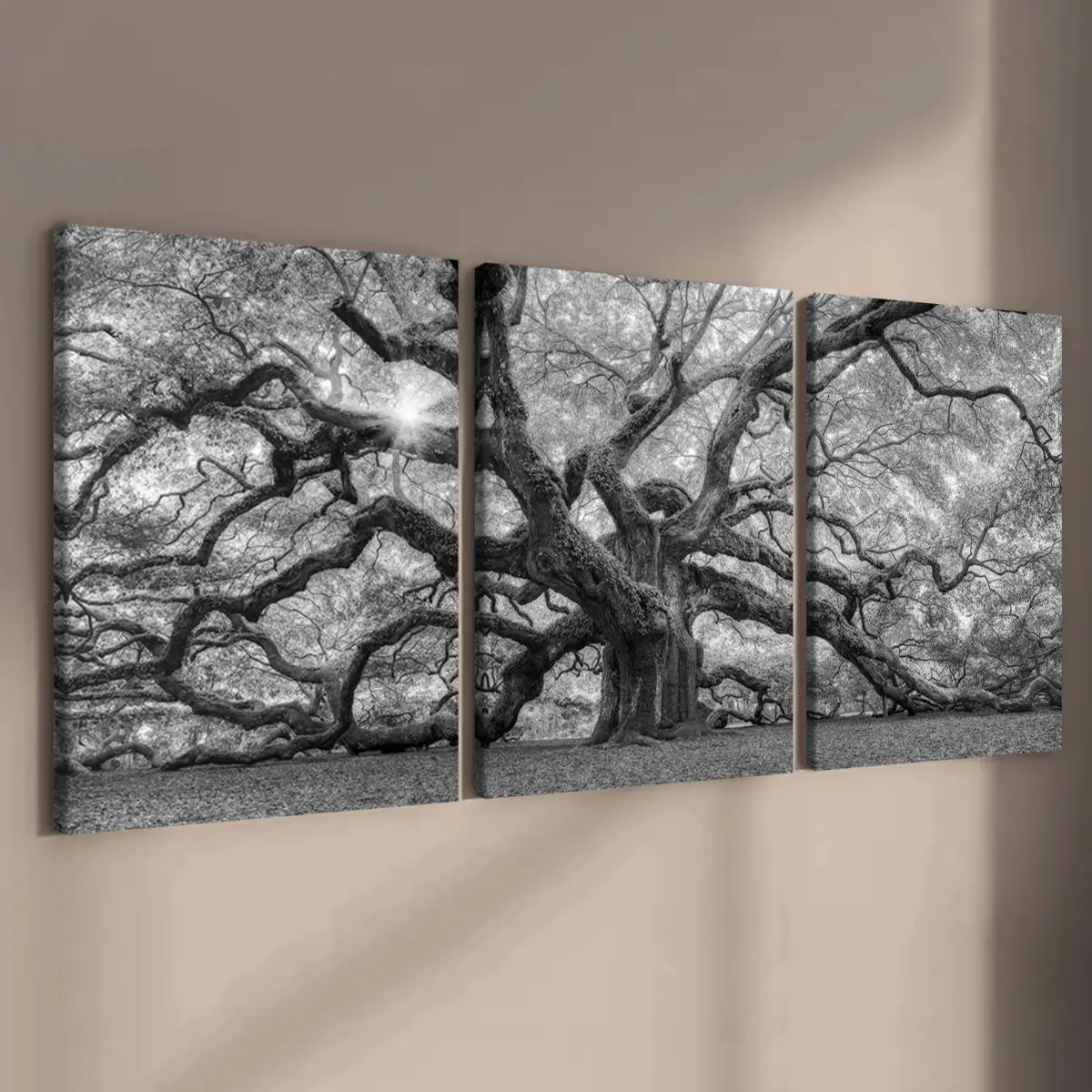 Wooden Framed Canvas Painting, Picture Image Prints, 3 Counts Huge Old Tree Pattern Wall Art, Modern Painting Decorative Artwork Decoration Items for Home Living Room Decorations Bedroom Office Decor