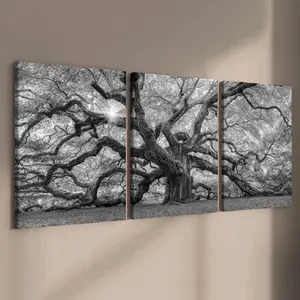 Wooden Framed Canvas Painting, 3 Counts Huge Old Tree Pattern Wall Art, Modern Painting Decorative Artwork for Home Living Room Bedroom Office Decor
