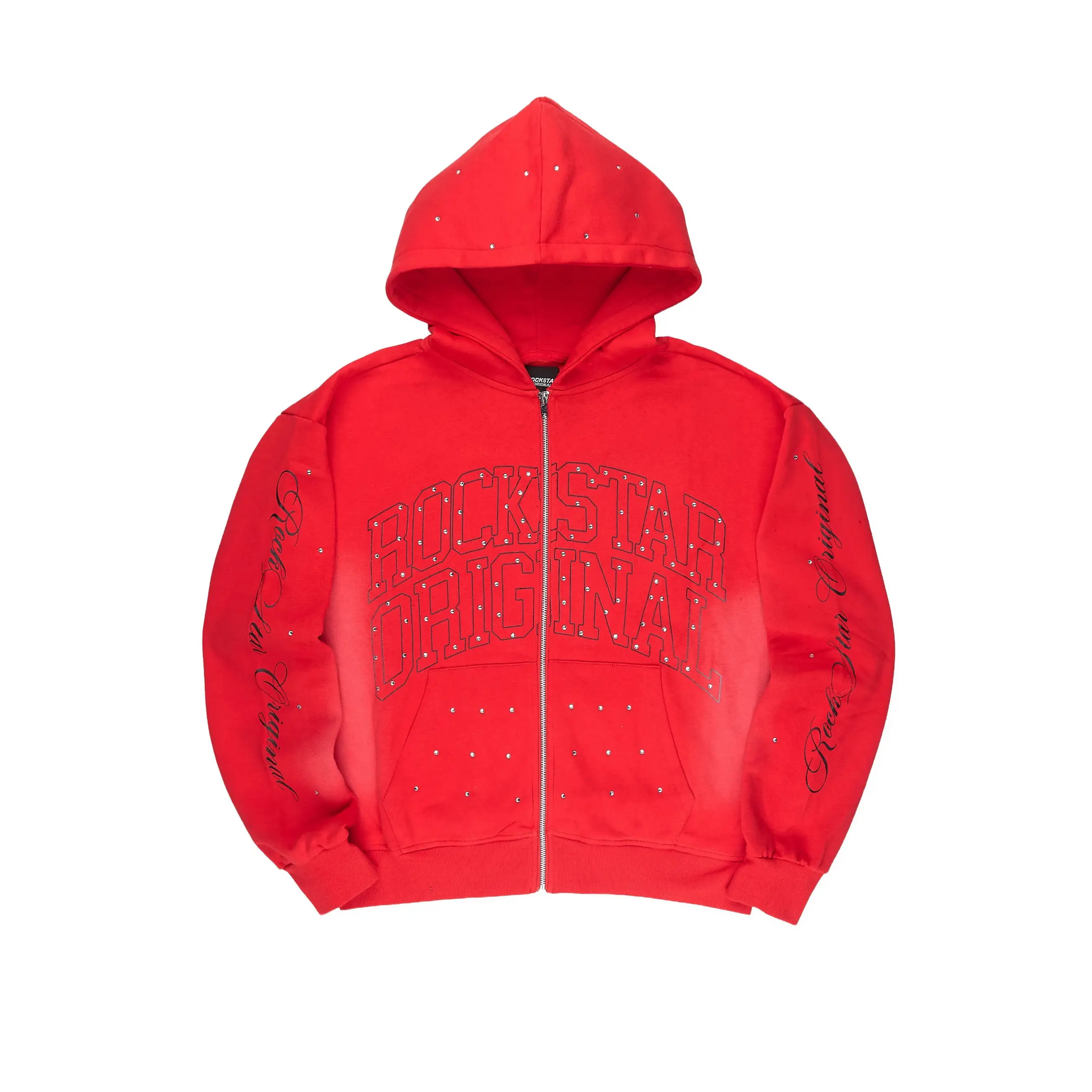 Alvina Red Rhinestone Zip Up Hoodie