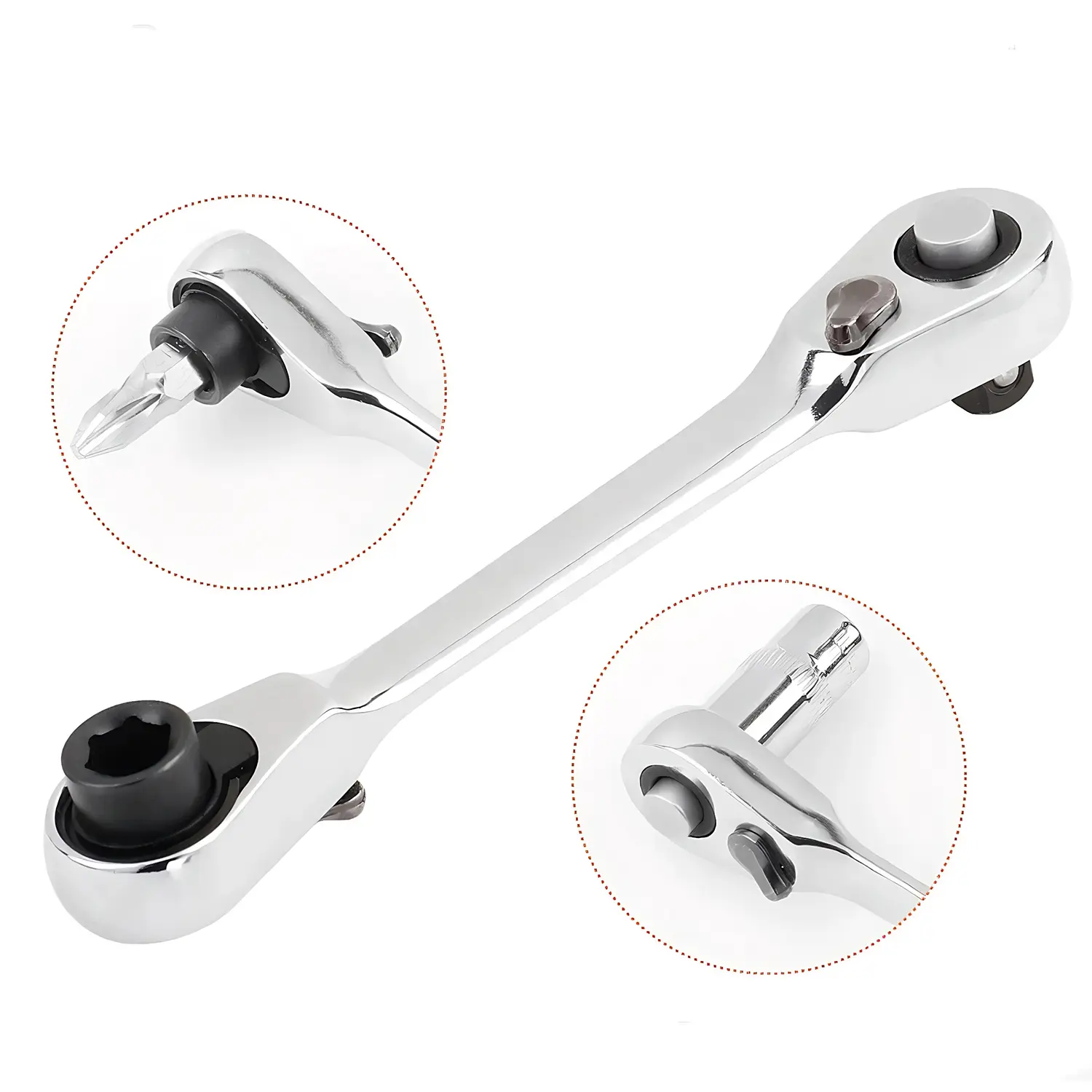 Ratchet Wrench 1/4 Inch Mini Double Headed 72 Tooth Drive Socket (Bits Not Included), Ratchet Set Rotator Practical Accessories Tool, 5 Degrees Quick Install Release,father'sdaygifts