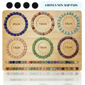 Bead Board for Jewelry Making, Bamboo Bracelet Beading Board with Clear Size Markings (15–20cm), Jewelry Design & Layout Tray for Beginners, Hobbyists & DIY Crafters, Non-Slip Beading Board with 4 Bonus Anti-Slip Pads