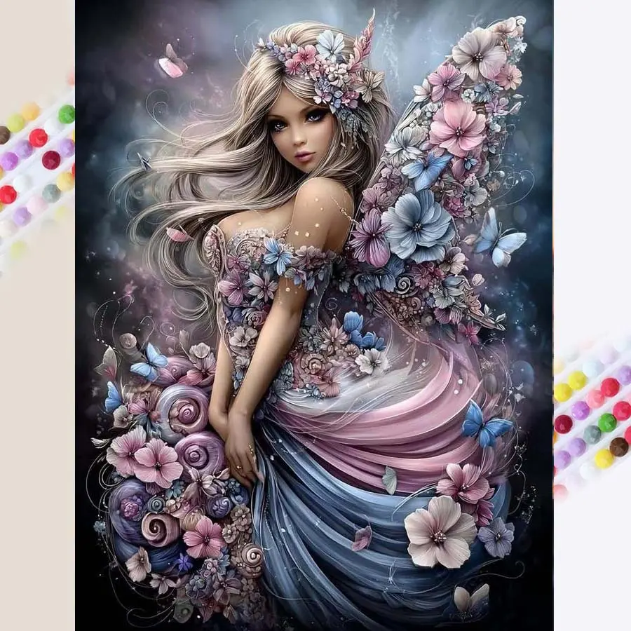 1 set of DIY diamond painting kit, 5D diamond art set, DIY decoration Beautiful Flower Fairy mosaic, diamond art, DIY art home decoration, suitable for Christmas, Handicraft