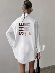 women's solid color long sleeve shirt, casual curved hem curved hem blouse for spring & fall, women's top for daily wear