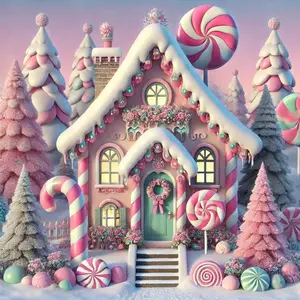 5D DIY Full Drill Round Diamond Painting - Diamond Art Kit Candy House Mosaic, Canvas - DIY Wall Decor, Home Wall Art, Suitable for Halloween, Christmas, Birthday, and Anniversary Gifts, Diamond Painting Kits