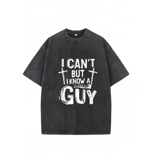 A Relaxed Fit Black T-Shirt for Local Delivery, Featuring The Printed Phrase 'I CAN'T BUT I KNOW A GUY', Perfect for Everyday Casual Wear