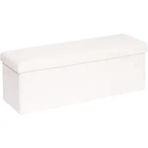 Folding Storage Ottoman Bench, Upholstered Sherpa Ottoman, Large Storage Chest Footrest Footstool with Lids, Entryway Bench for Living Room Bedroom, White, 43.3'' x 15'' x 15''