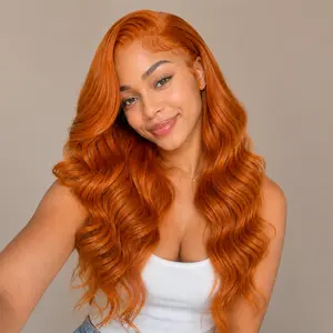 350 Ginger Orange Body Wave Lace Front Wig, Synthetic Human Hair Blend 13x4 Lace Front Wig for Women, 200% Density Pre Plucked Hairline with Baby Hair, Glueless Wear And Go Wig