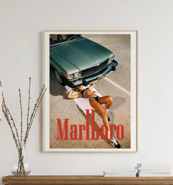 Marlboro Cigarette Girl Advert, Retro Summer Wall Art, Indie Sleaze Poster, 90s Grunge Mercedes Car Print [ NO FRAME ]