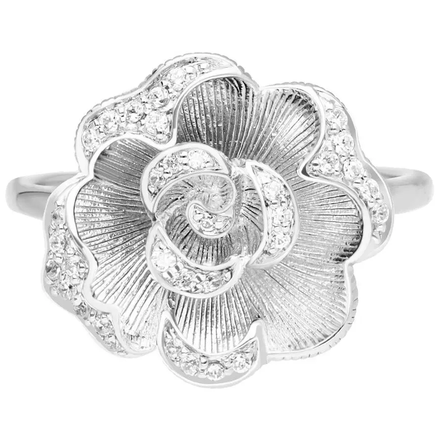 Ariva Sterling Silver White Topaz Accent Rose Ring