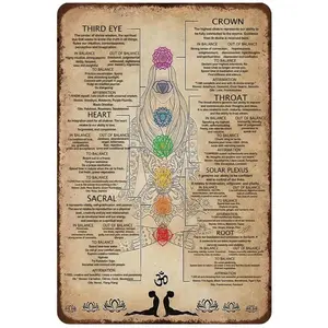 Chakra Knowledge Aluminum Sign, Vintage Wall Plaque, Wall Decor for Yoga Lover Bathroom Restaurant Garage Bedroom, Gift Ideas, Religious Home Decor